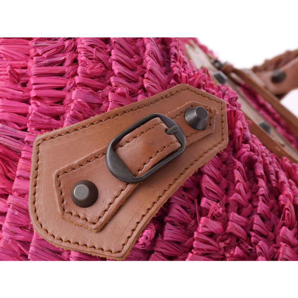 Balenciaga Straw Tan raffia tote bag pink - Picture 8 of 11